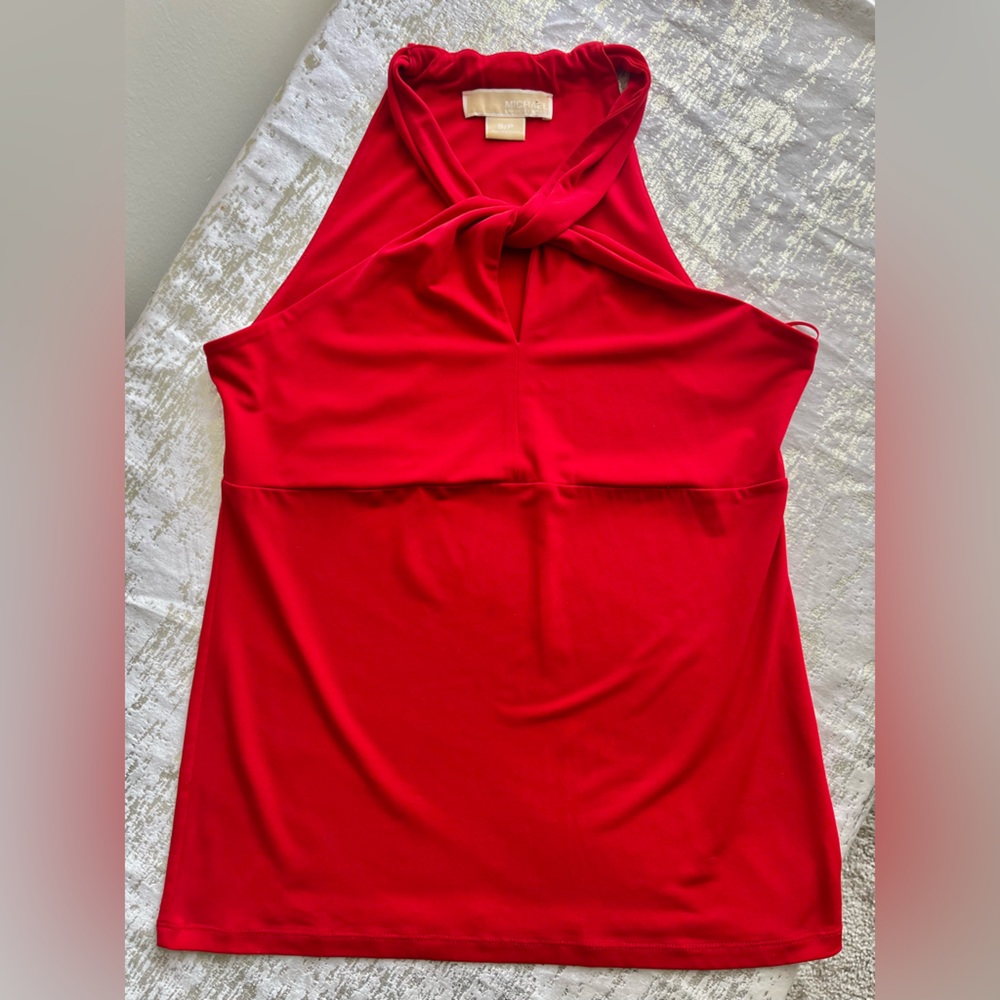 Michael Kors Red Knot-Neck keyhole opening Top Blouse Small - Picture 2 of 4